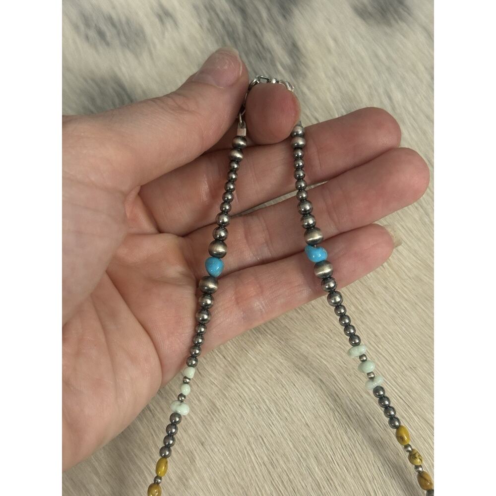 Sterling Silver Golden Hills Sonoran Gold Paloma Turquoise Navajo Pearl Necklace - Picture 7 of 9